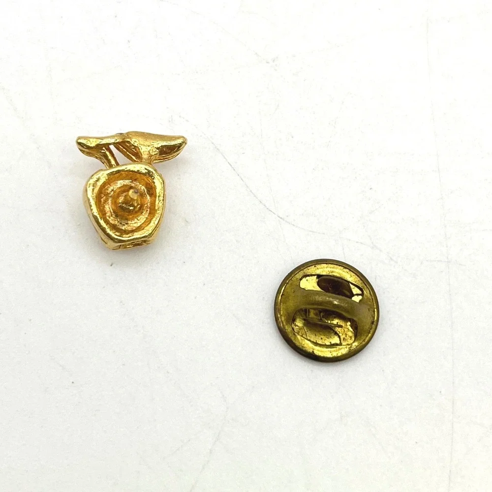 Vintage Gold Tone Apple Lapel Pin Teacher Gift Fruit Accessory Tiny Tie Tack